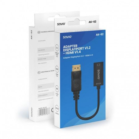 Savio AK-62 video cable adapter 0.2 m DisplayPort HDMI Black