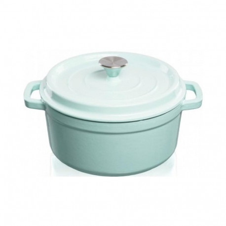 Cast iron pot Grand Feu, minimalist design "Casserole" with lid, 3.5l, turquoise color.