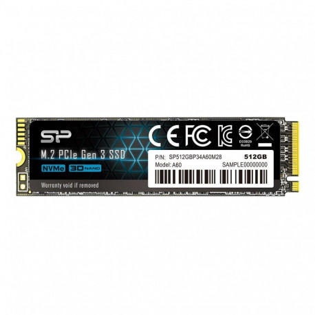 Silicon power A60 512 GB, SSD interface M.2 NVME, Write speed 1600 MB/s, Read speed 2200 MB/s