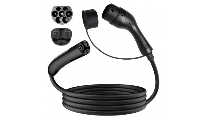 EV Charge AUX1675T2 Premium EU CE Universālais Kabelis 11 KW 16A Tips 2 uz Tips 2 7.5M Melns