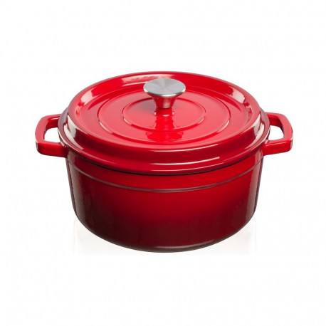 Cast iron pot Grand Feu, minimalist design "Casserole" with lid, 4.7l, red color.