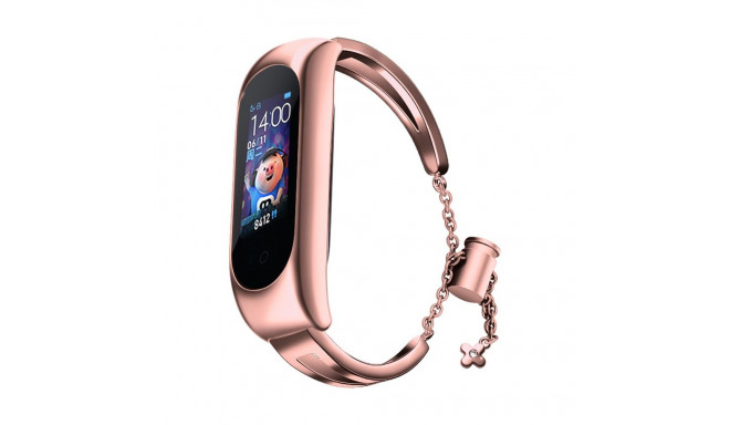 Hurtel Replacement Metal Band Bracelet Chain Strap for Xiaomi Mi Band 6 / 5 / 4 / 3 Pink