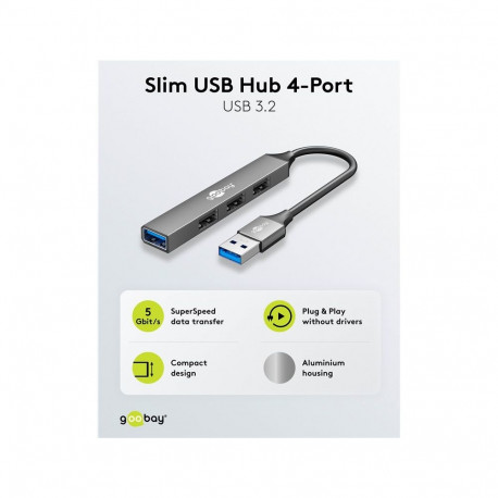 Goobay Slim 4-Port USB Hub, USB-A to USB-A, 5 Gbit/s | 74456