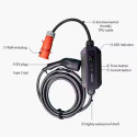 EV Laadimise Portatiivne Tüüp 2 Laadija 5m Kaabel Reguleeritav 8A–16A 11 kW 3-Faas IP66 Must