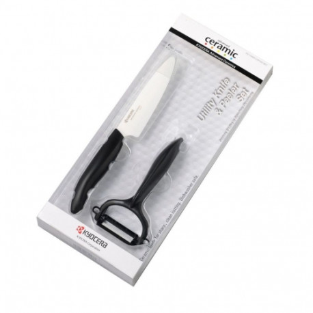 Kyocera FK-110WHCP10NBK Utility Knife & Peeler Set, knife (11 cm blade) and peeler, Black