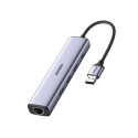 USB Hub UGREEN CM475, 3 x USB-A 3.0 - 1 x USB-C - 1 x RJ45, Grey
