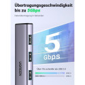 USB Hub UGREEN CM475, 3 x USB-A 3.0 - 1 x USB-C - 1 x RJ45, Grey