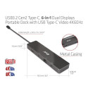 CLUB3D USB3.2 Gen2 Type-C, 6-in-1 Dual Displays Portable Dock with USB Type-C Video 4K60Hz