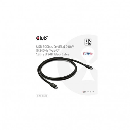 CLUB3D USB 80Gbps Certified 240W 8K240Hz Type-C® 1.2m / 3.94ft Black Cable