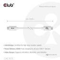 CLUB3D USB 80Gbps Certified 240W 8K240Hz Type-C® 1.2m / 3.94ft White Cable