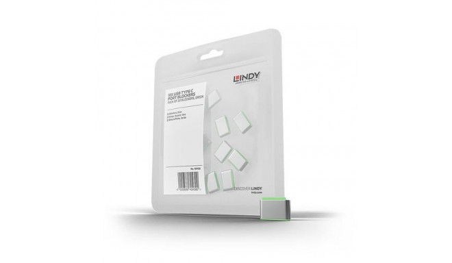Lindy USB Type C Port Blockers (Without Key) - Pack of 10, Green