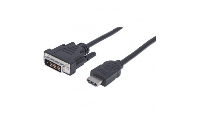 Manhattan HDMI to DVI-D 24+1 Cable, 1.8m, Male to Male, Black, Dual Link, Compatible with DVD-D, Lif