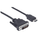 Manhattan HDMI to DVI-D 24+1 Cable, 1.8m, Male to Male, Black, Equivalent to HDMIDVIMM6, Dual Link,  Manhattan HDMI to DVI-D 24+1 Cable, 1.8m, Male to Male, Black, Equivalent to HDMIDVIMM6, Dual Link,