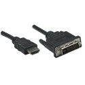 Manhattan HDMI to DVI-D 24+1 Cable, 1m, Male to Male, Black, Equivalent to HDDVIMM1M, Dual Link, Com Manhattan HDMI to DVI-D 24+1 Cable, 1m, Male to Male, Black, Equivalent to HDDVIMM1M, Dual Link, Com