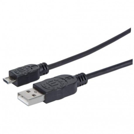 Manhattan USB-A to Micro-USB Cable, 1.8m, Male to Male, Black, 480 Mbps (USB 2.0), Hi-Speed USB, Lif