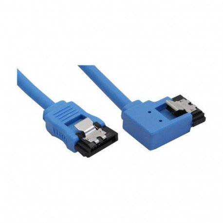 InLine SATA 6Gb/s Round Cable blue left angled 90° with latches 0.5m
