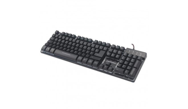 Manhattan Gaming USB Keyboard, Metal Base Edition, 12 Function Keys, Rainbow-LED Backlighting, 19 An