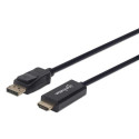 Manhattan DisplayPort 1.1 to HDMI Cable, 1080p@60Hz, 1m, Male to Male, DP With Latch, Black, Not Bi-