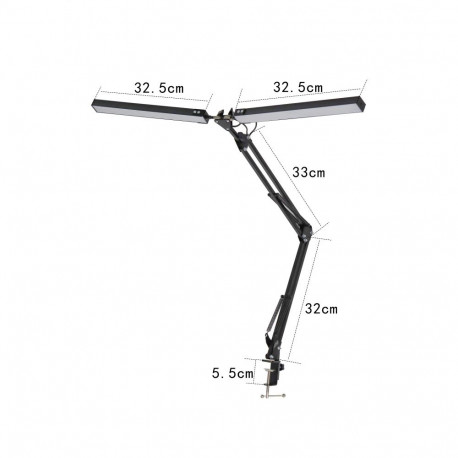 PLATINET DESK DRAWING LAMP FLEXY2 20W 2 HEADS 160 LED BASE+CLIP BLACK [46005]