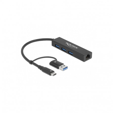 "DELOCK 3 Port USB 3.2 Gen 1 Hub + Gigabit LAN mit USB Type-C oder USB Typ-A Anschluss"