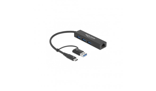 "DELOCK 3 Port USB 3.2 Gen 1 Hub + Gigabit LAN mit USB Type-C oder USB Typ-A Anschluss"