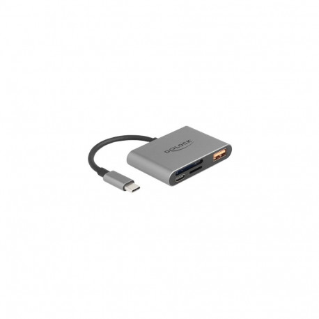 "DELOCK USB-C Card Reader fur SD und Micro SD Speicherkarten + USB 10 Gbps Typ-A Port und USB Type-C