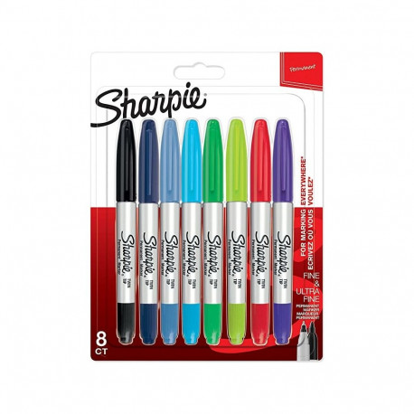 "1x8 Sharpie Twin Tip Permanent- marker UF + F 8 Farben"