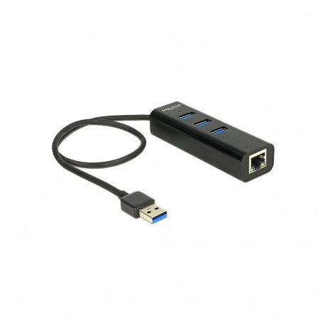 "DELOCK HUB USB 3.0 3 Port extern + 1 x Gigabit LAN Port schwarz"