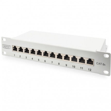 "DIGITUS Cat.6A Patch Panel, geschirmt, 12-Port, 10"", grau"