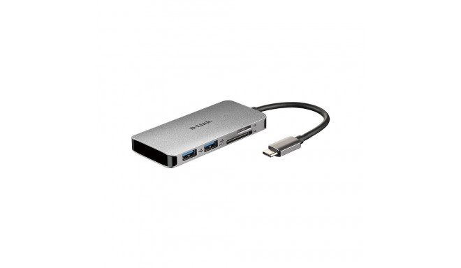 "USB-C HUB 6Port D-Link DUB-M610 2xUSB3.0 USB-C HDMI 4K SD microSD passiv Grey"
