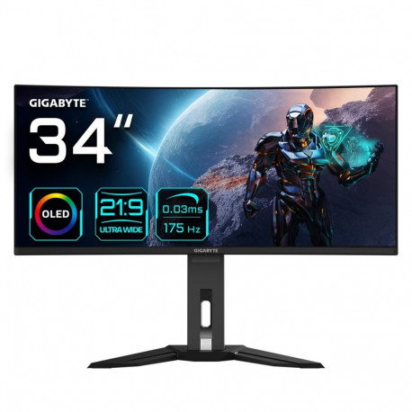 GIGABYTE MO34WQC 34" OLED WQHD kumer mängimonitor - 3440 x 1440, 175Hz, 0,03ms, KVM, 250 cd/m², Free