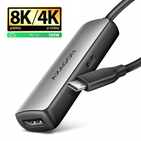 Axagon USB-C–HDMI 2.1 adapter RVC-HI8KPD, 8K/60Hz, 4K/144Hz, HDR10+, PD100W