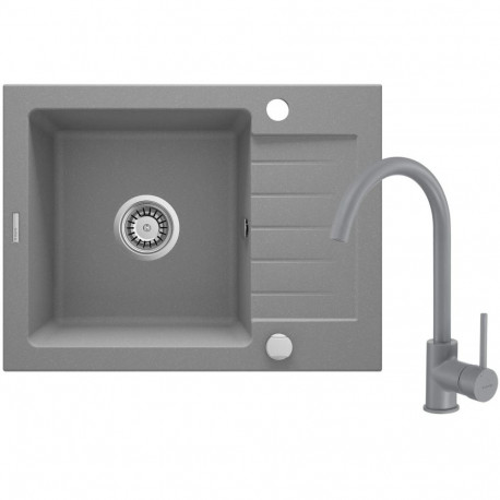 Granite sink with 1-bowl faucet with drainer