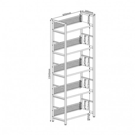 Shelf HECTOR 60x28xH154cm, ash/black