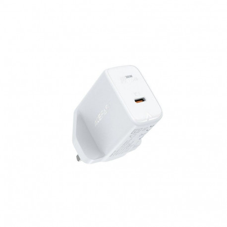 Acefast GaN wall charger (UK plug) USB Type C 30W, Power Delivery, PPS, Q3 3.0, AFC, FCP White