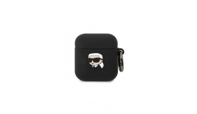 Karl Lagerfeld Apple Airpods 1/2 3D Logo NFT Karl Head Silicone Case Black