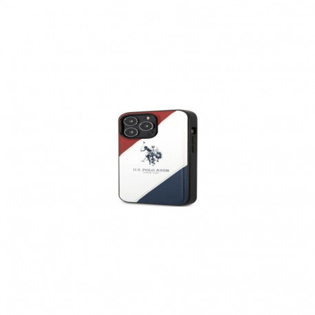 U.S Polo kaitseümbris Apple iPhone 14 Pro Leather Double Horse Case, valge/sinine