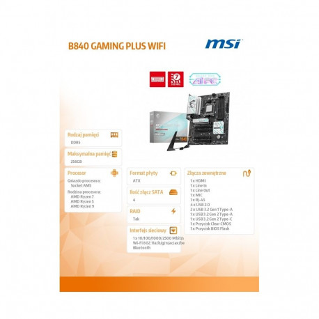 Motherboard B840 GAMING PLUS WIFI 4 DDR5 AM5 ATX