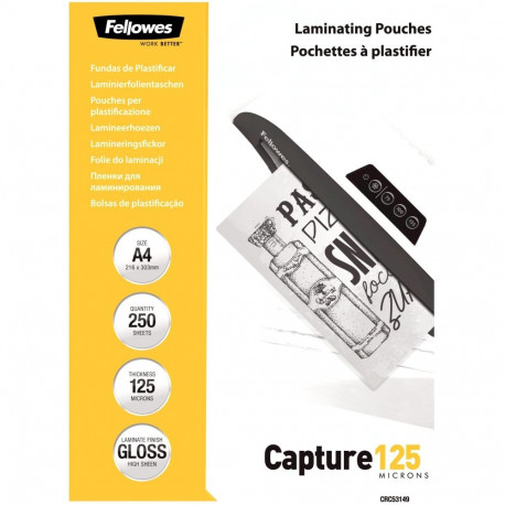 Fellowes lamineerimiskile, läikiv A4 125 mikronit 250 tk