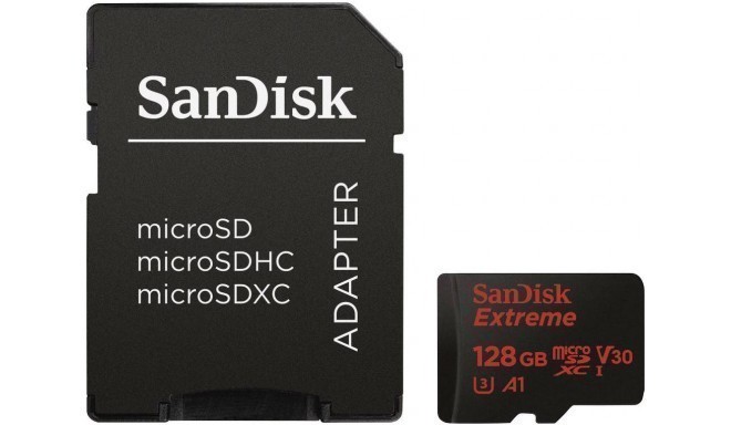 SanDisk atmiņas karte microSDXC 128GB Extreme V30 A1
