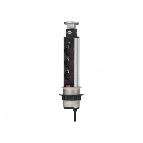 Tower Power versenkbare Steckdosenleiste 3-fach (silber/schwarz, 2 Meter)