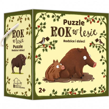 Puzzle rok w lesie. rodzice i dzieci