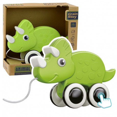 Dinozaur Zabawka Do Ciągnięcia Na Sznurku Piszczałka Eko Zielony