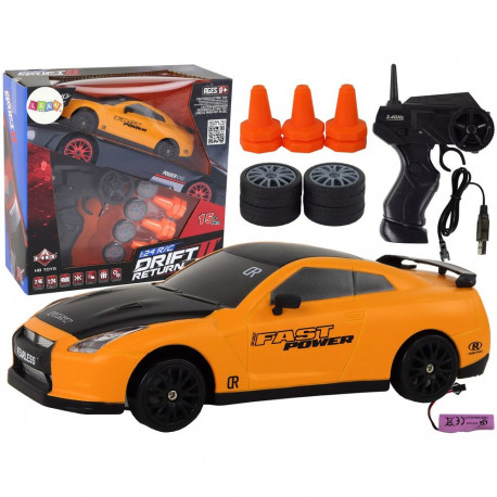 sportauto kaugjuhitav R/C 1:24 kollane vahetatavad rattad