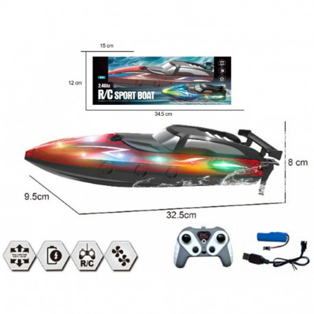 Motorówka 2,4 G, R/C ładowarka USB, świecąca