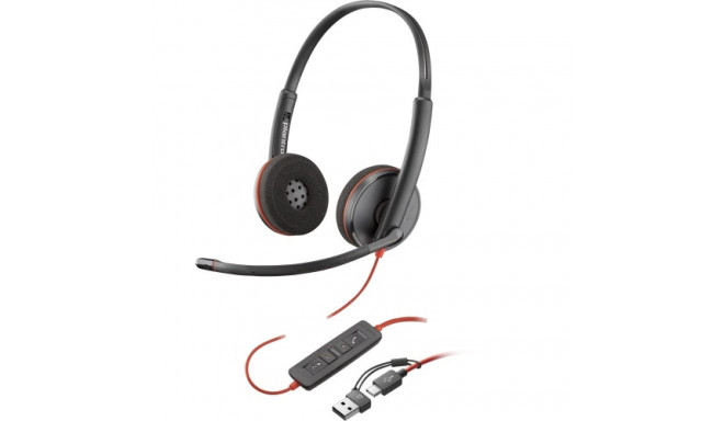 Poly Blackwire 3220 Stereo Wired Headset, USB-C, USB-C/A Adapter (Bulk), Black