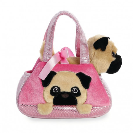 AURORA Fancy Pals plush toy pug in a bag, 20 cm