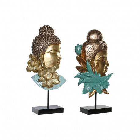 Dekoratiivkuju DKD Home Decor 22 x 8 x 42,5 cm Must Kuldne Buddha Türkiissinine Idamaine (2 Ühikut)