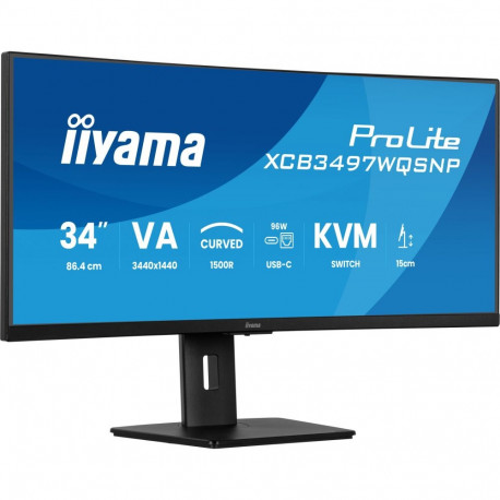 "86,4cm/34"" (3440x1440) iiyama ProLite XCB3497WQSNP-B1 21:9 UWQHD VA 0,4ms 120Hz HDMI DP USB-C Spea