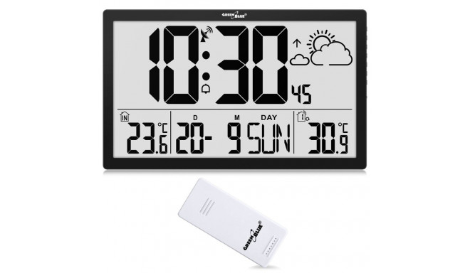 GreenBlue GB218 Extra Large LCD Wall Clock with Weather Station Temperature and Date Display
